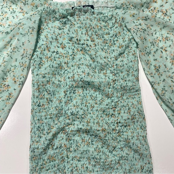 Roll’n Deep Clothing Company BlueishGreen Smocked  Ballon Sleeves Floral Dress L - Picture 6 of 13